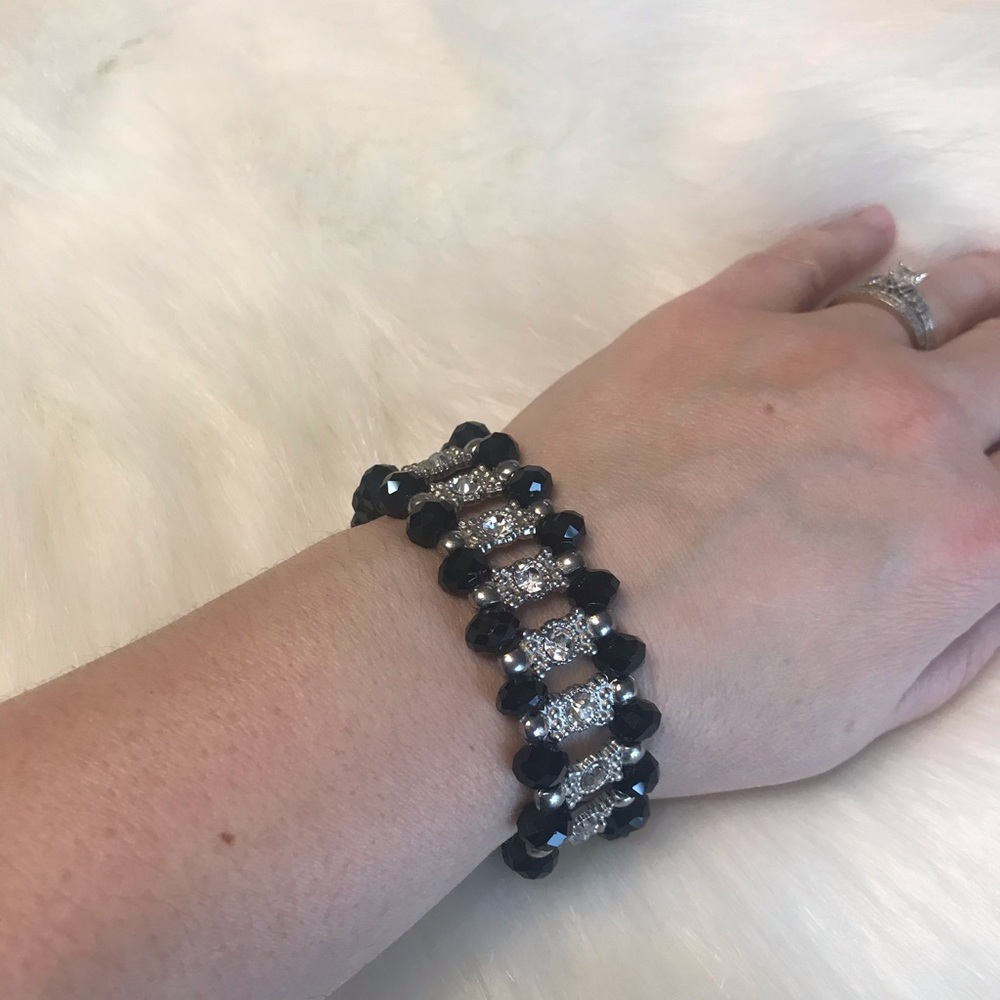 Black Bead Bracelet & Rhinestone Accent Beads